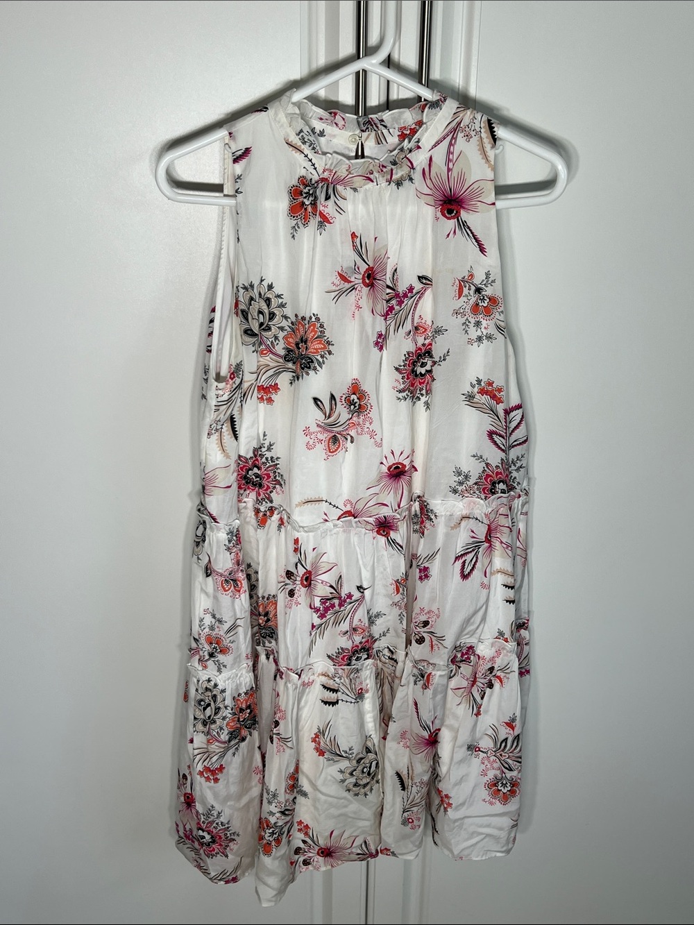 Ann Taylor White Sleeveless Floral Tiered Mini Dress